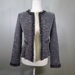 Pinky & Dianne Black Tweed Open Front Jacket Size 38